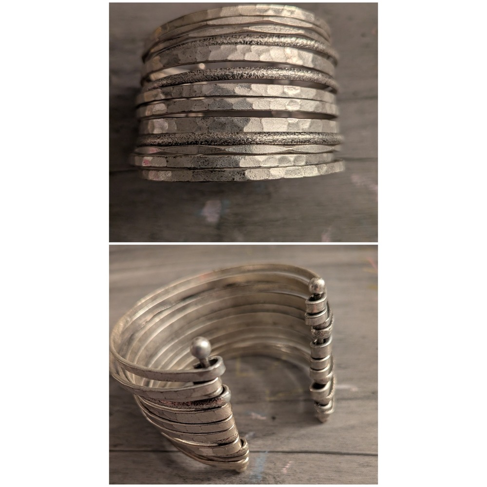 Hammered Silver Multi-Band Cuff Bracelet